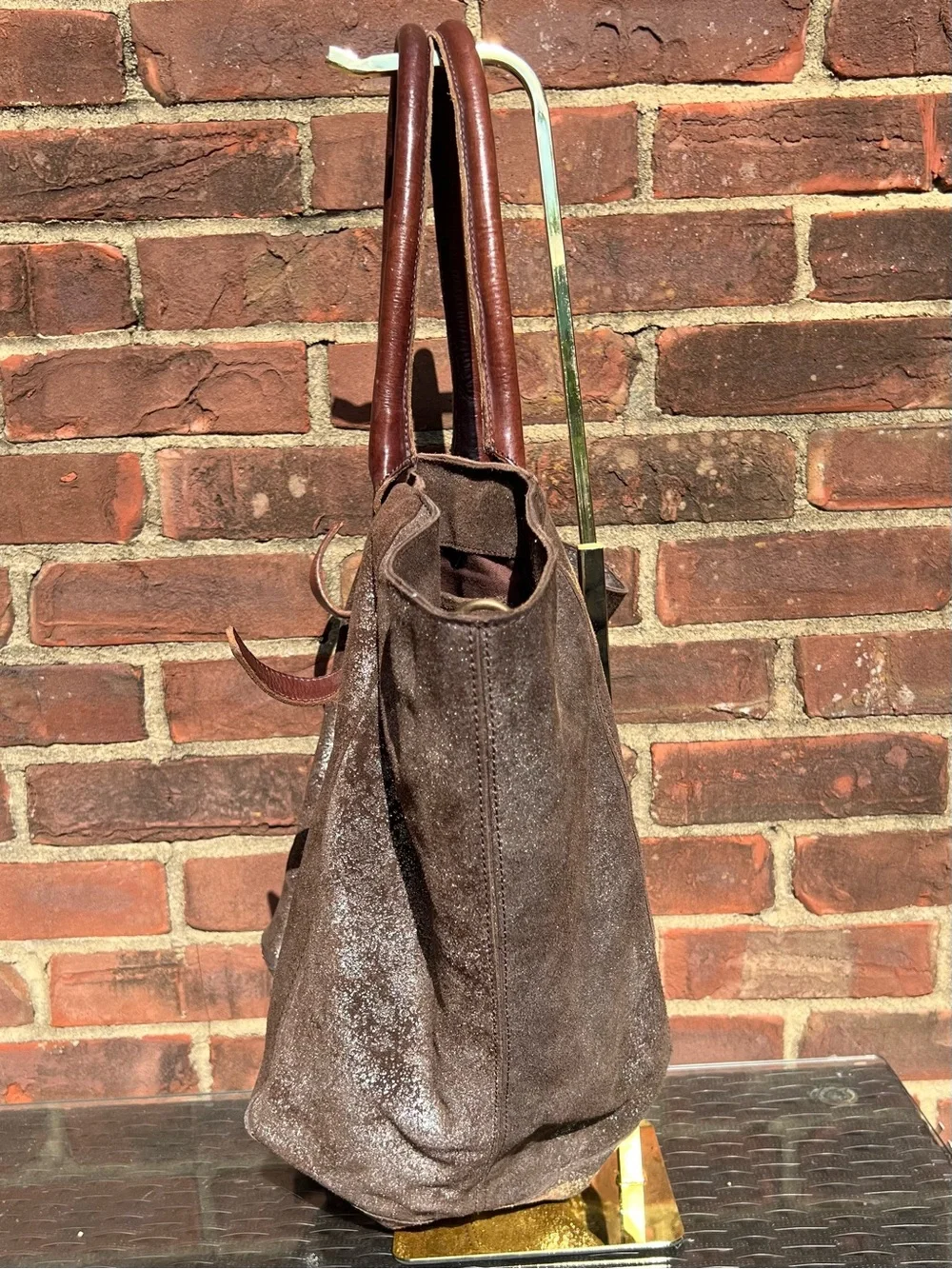 Anthropologie HOLDING HORSES Shimmer Metallic Leather Hobo Bag Boho Slouchy